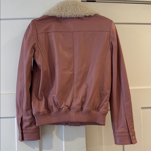 Lamarque Klemence Bomber Leather Jacket, 100% Lamb Leather, Mauve Pink, Size XS - Picture 7 of 14